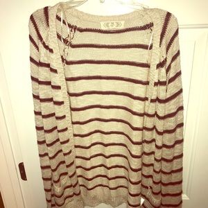 Beige with maroon stripes medium cardigan